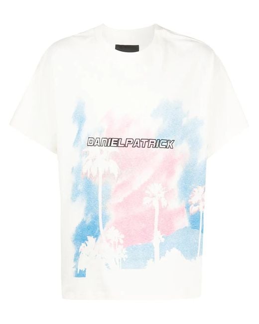 Daniel Patrick White Graphic-Print Crew Neck T-Shirt for men