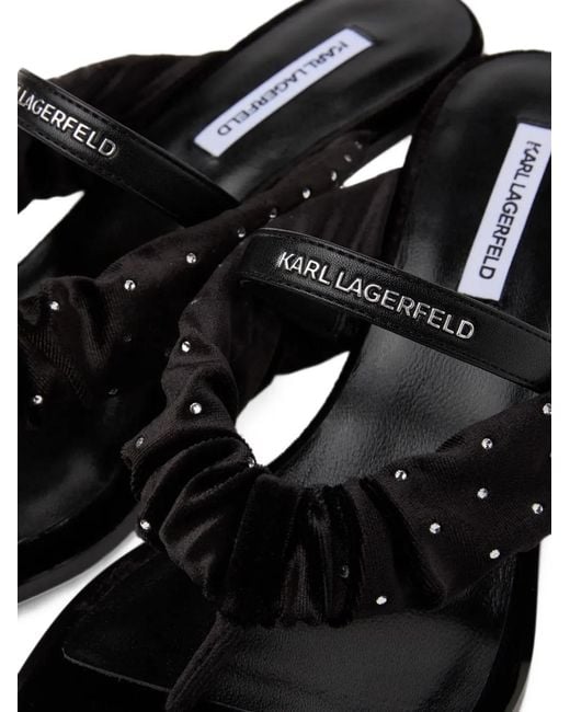 Karl Lagerfeld Black Crystal-Embellished Ruched Sandals