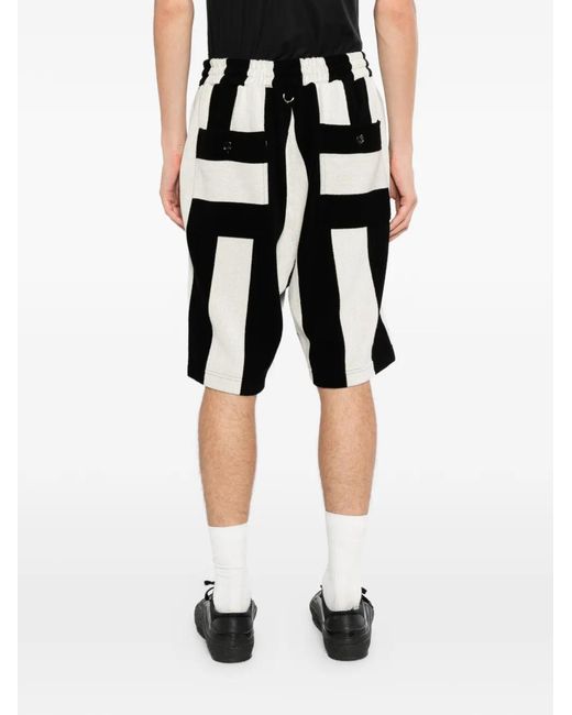 MASTERMIND WORLD Black Skull-Patch Striped Shorts for men