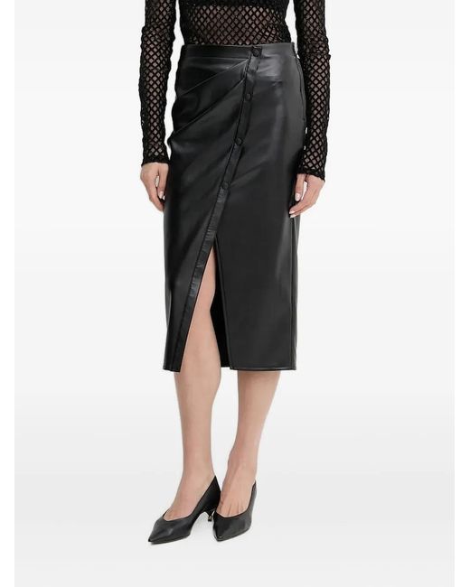 Patrizia Pepe Black Button-Front Midi Skirt