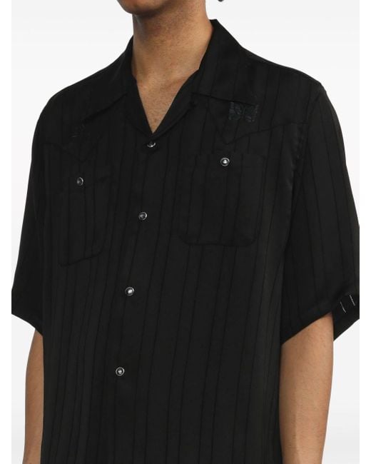 Needles Black Striped Satin Shirt for men