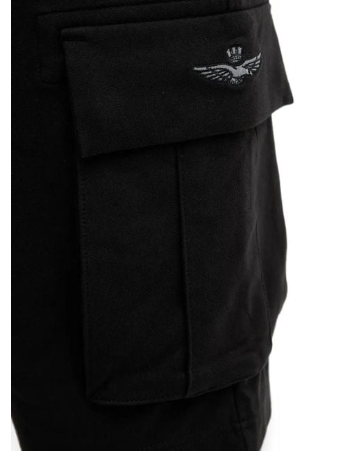 Aeronautica Militare Black Logo-Embroidered Cargo Shorts for men