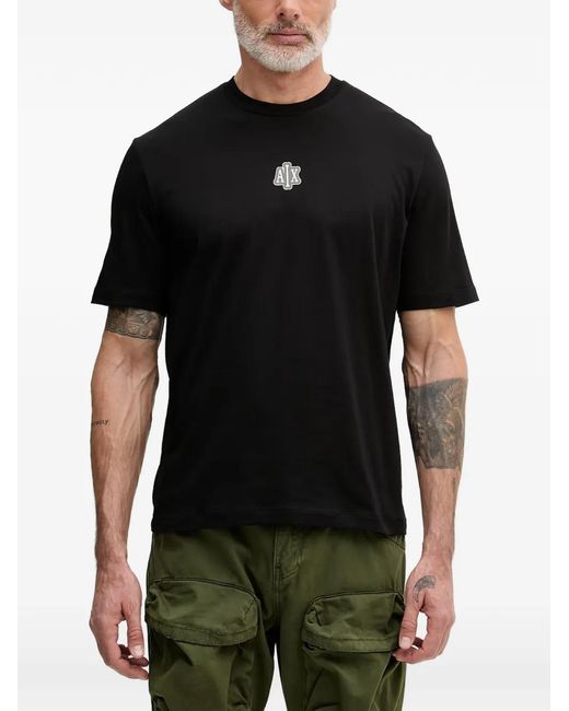 ARMANI EXCHANGE Black Logo-Patch Graphic-Print T-Shirt for men