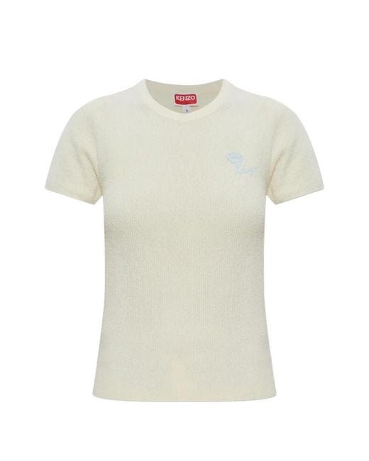 KENZO White Tulip Embroidered Short-Sleeve Cotton T-Shirt