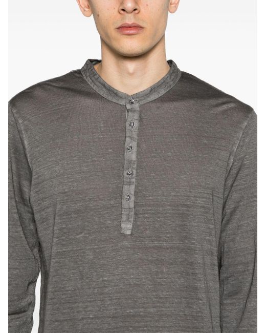 120% Lino Gray Long-sleeve Linen T-shirt for men