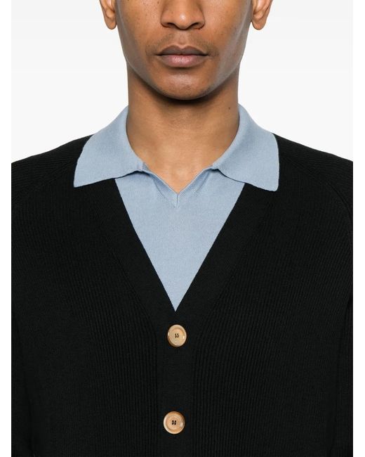 Brunello Cucinelli Black Ribbed Cardigan for men