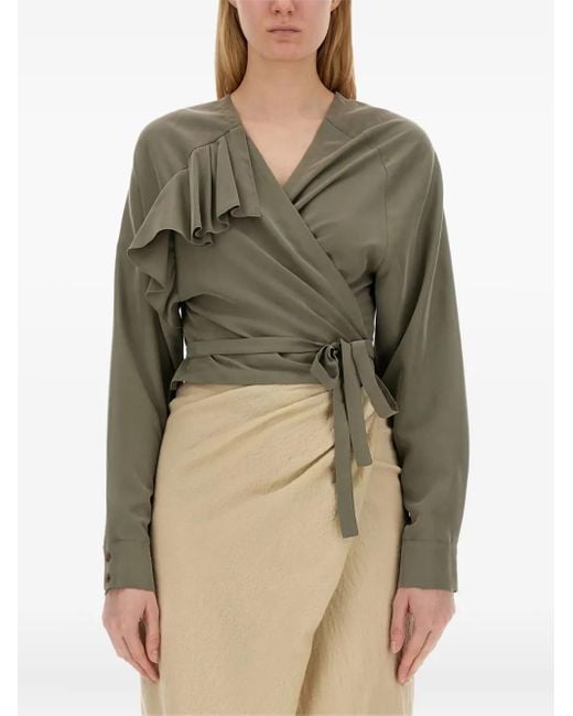 Alysi Green Ruffle-Detail Wrap Top
