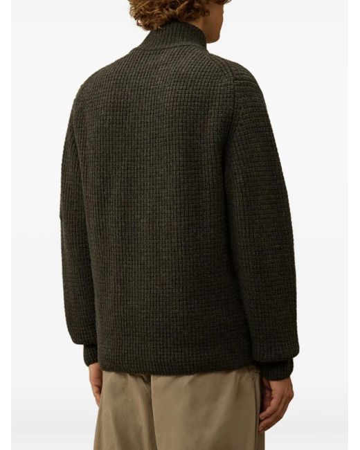 C P Company Black High-Neck Zip-Up Cardigan for men
