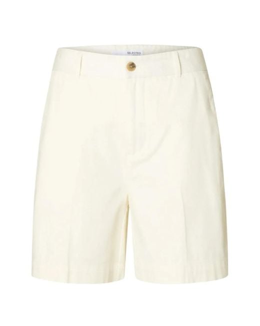 SELECTED White Belt-Loop Shorts for men