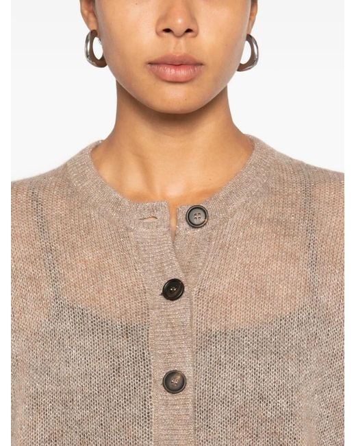 Brunello Cucinelli Natural Cardigan En Maille À Effet De Transparence