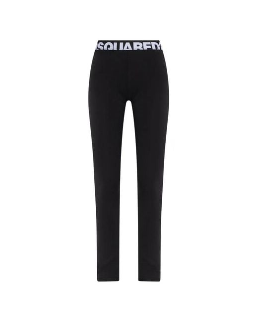 DSquared² Black Logo-Waistband Leggings