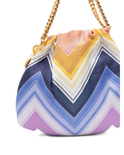Missoni Blue Wave Silk Drawstring Chain Tote Bag