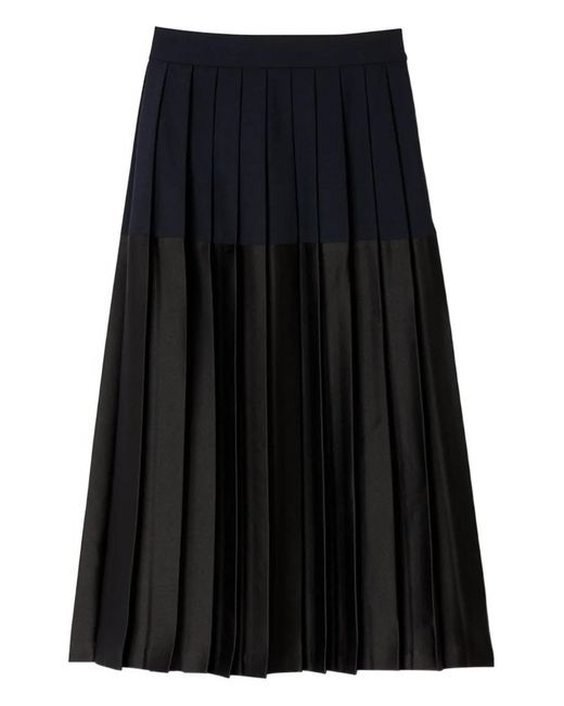 Sandro Pleated Colourblock Midi Skirt in Black | Lyst