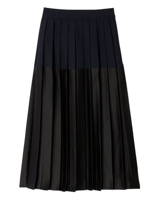 Sandro Black Pleated Colourblock Midi Skirt