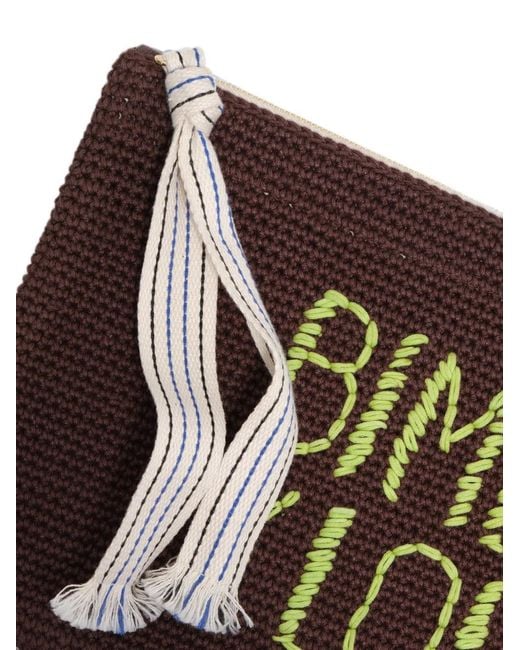 Bimba Y Lola Black Large Logo-Embroidered Crochet Clutch Bag