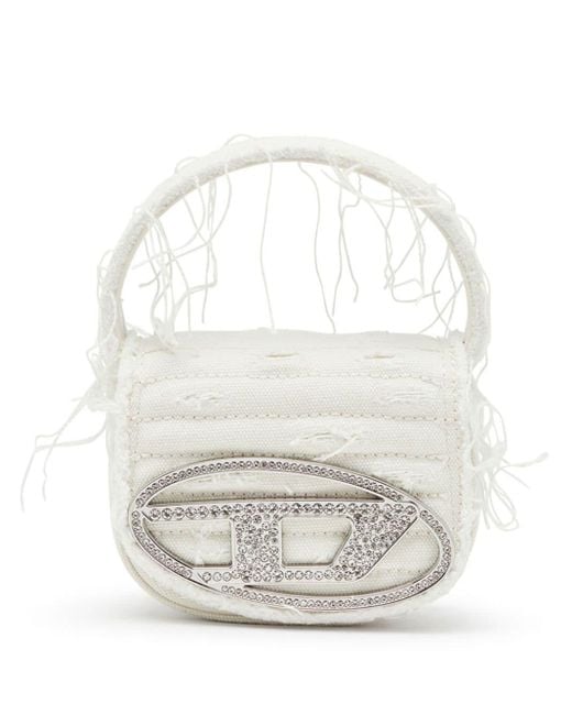 DIESEL White 1DR XS Mini-Tasche in Distressed-Optik