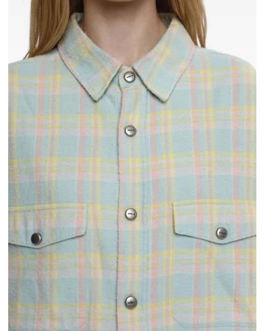 Mainless White Flap Pockets Plaid Shirt