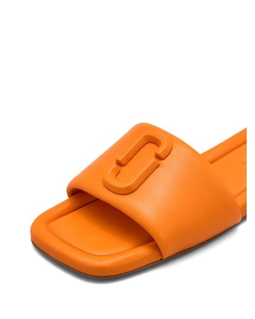Marc Jacobs Orange Mules À Plaque Logo