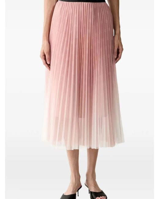 Karl Lagerfeld Pink Pleated Mesh Midi Skirt