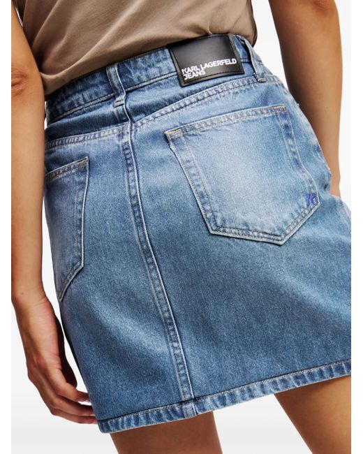 Karl Lagerfeld Blue Coated Denim Miniskirt
