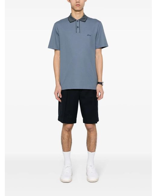 Brioni Blue Logo-Embroidered Polo Shirt for men