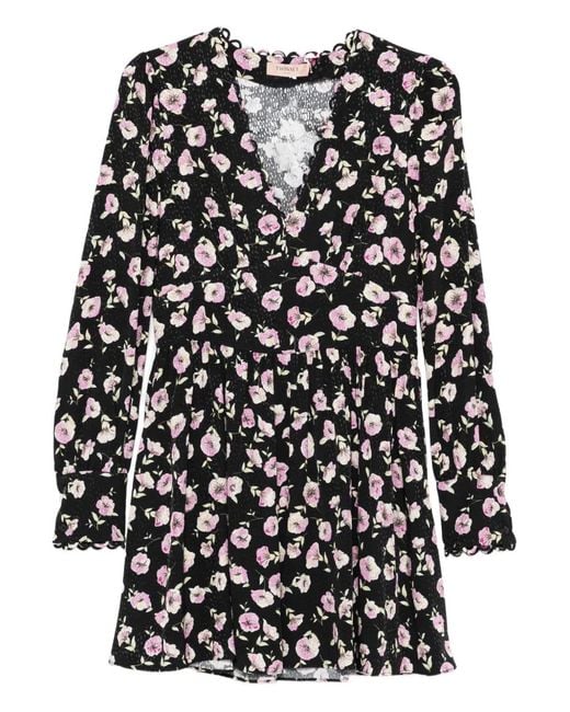 Twinset Black Floral-Print V-Neck Mini Dress