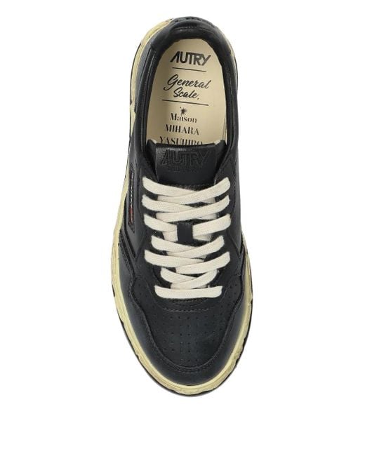 Autry Black Leather Distressed-Sole Sneakers