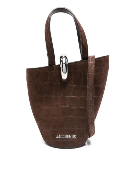 Jacquemus Brown Crocodile-Effect Ring-Detail Tote Bag