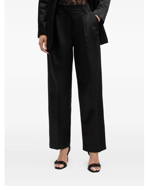 AllSaints Black Pleated Satin Trousers