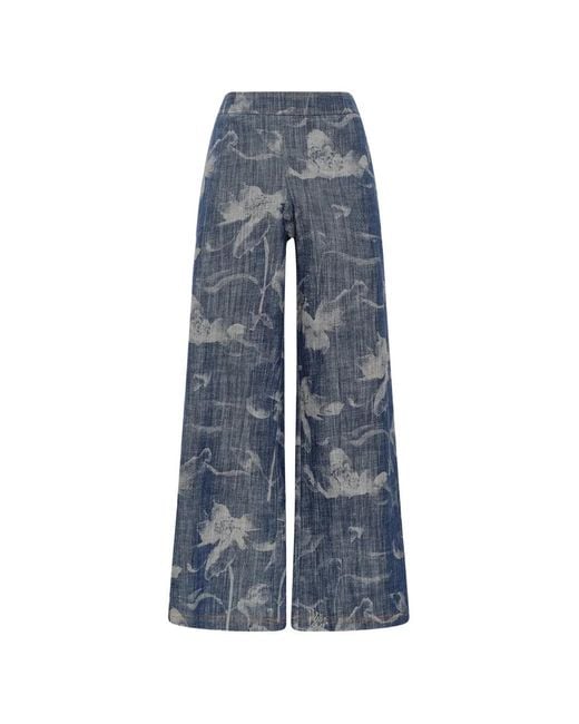 Maliparmi Blue Floral-Print Trousers