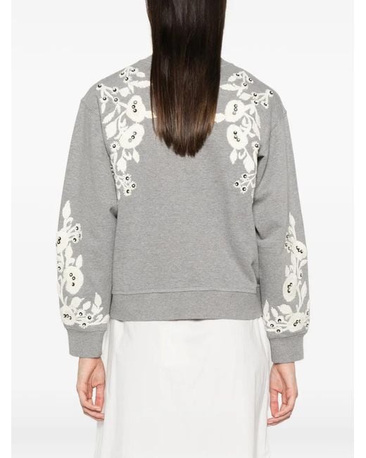 Sea Gray Floral-Embroidered Sweatshirt