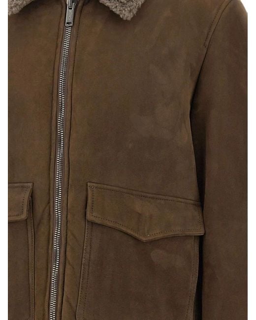 Volfagli Brown Brunelleschi Shearling-Collar Suede Jacket for men