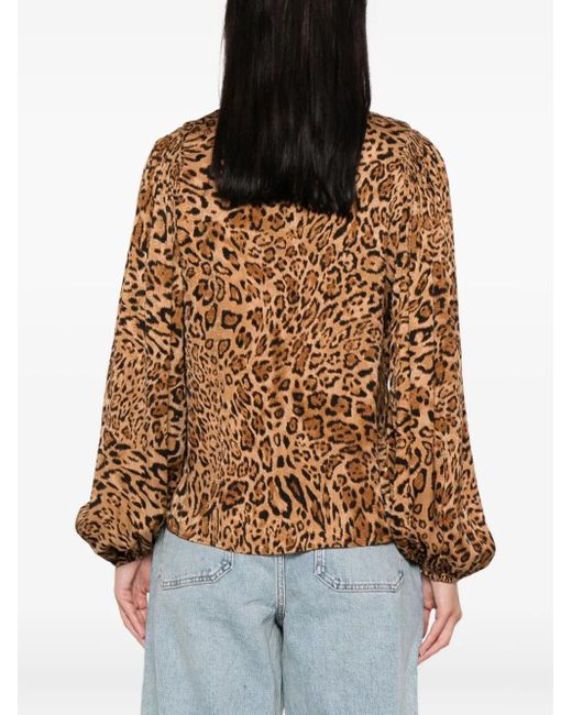 Twinset Brown Leopard-Print Mock-Neck Shirt