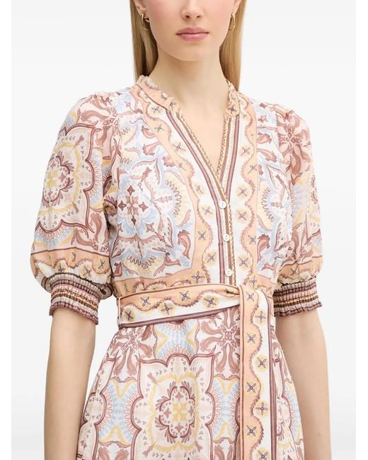 Hale Bob Natural Bess Paisley-Print Belted Midi Dress