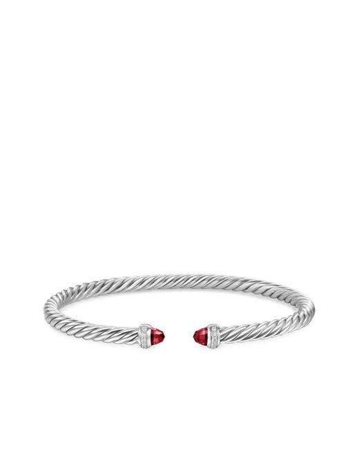David Yurman White Sterling Cablespira Garnet And Diamond Bracelet (4Mm)