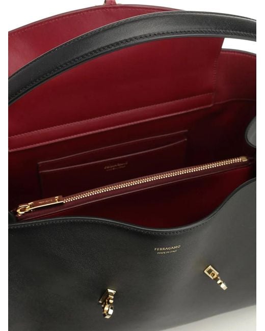 Ferragamo Black Hug Soft Bicolor Shoulder Bag M
