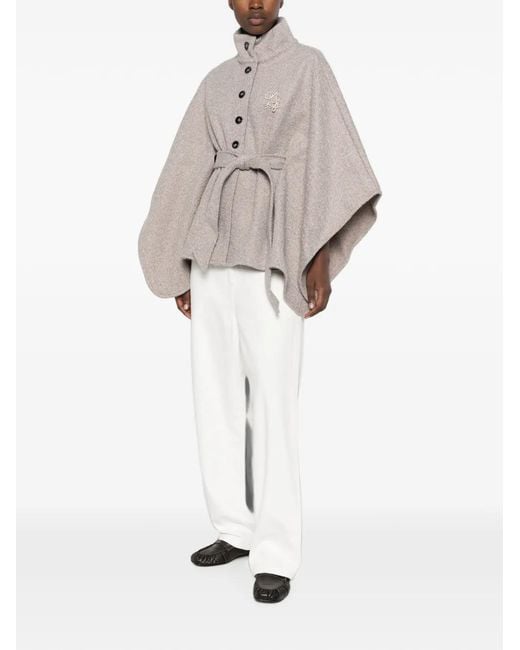 Liu Jo Gray Logo-Plaque Buttoned Cape