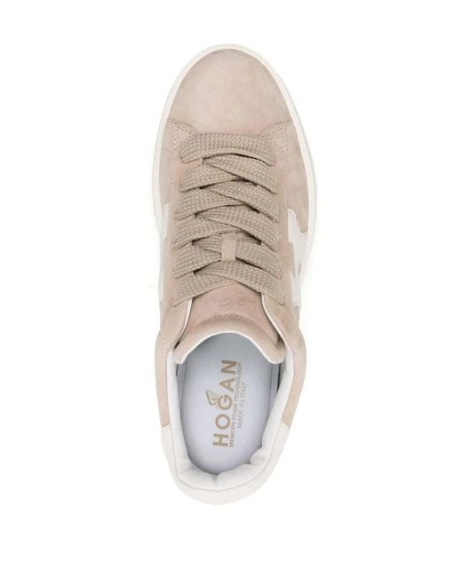 Hogan White Round Toe Lace-Up Calf Suede Sneakers With Chunky Sole