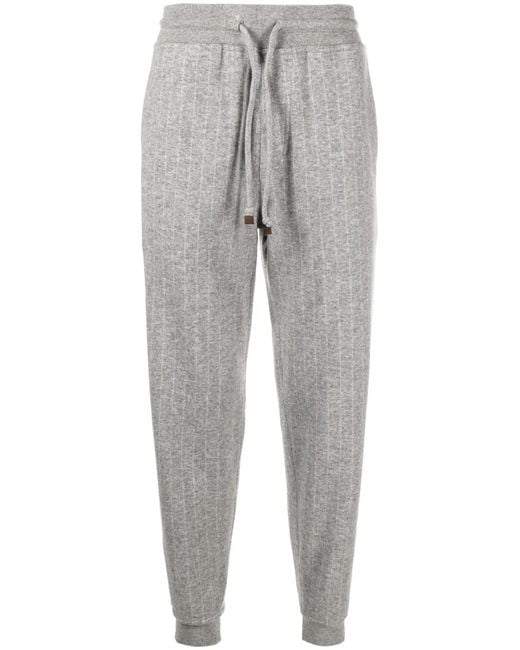 Brunello Cucinelli Gray Striped Cashmere-blend Track Pants for men