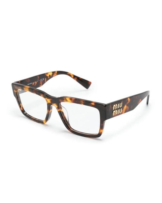 Miu Miu Brown Tortoiseshell-Effect Rectangle-Frame Glasses