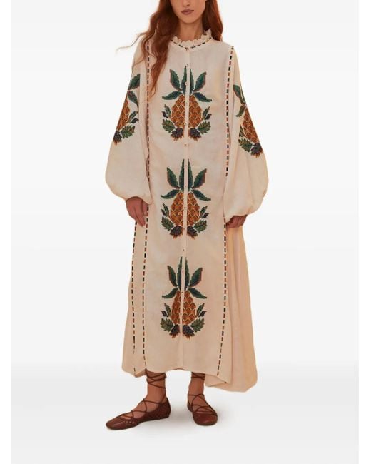 Farm Rio Natural Linen Midi Dress