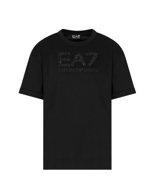 EA7 Black T-Shirt À Logo Orné De Sequins