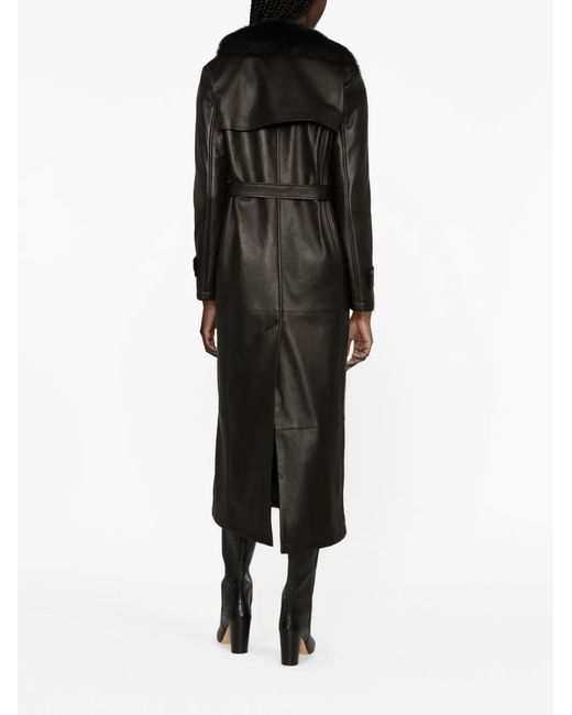 Blancha Black Shearling-Collar Double-Breasted Coat