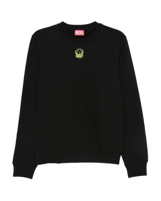 DIESEL Black Embroidered Crew-Neck Sweatshirt for men