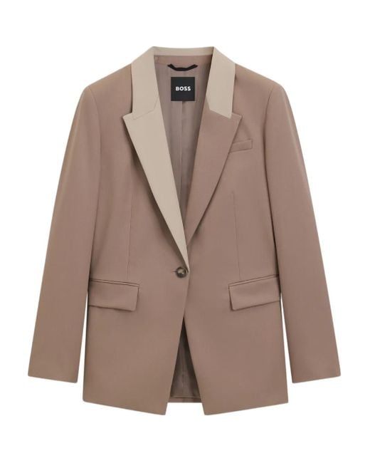 Boss Brown Contrast-Lapels Wool Blazer