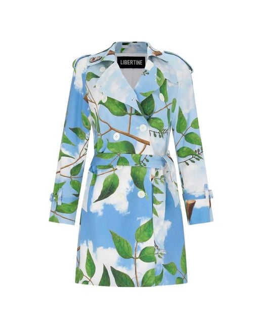 Libertine Blue Magritte Floral-Print Trench Coat
