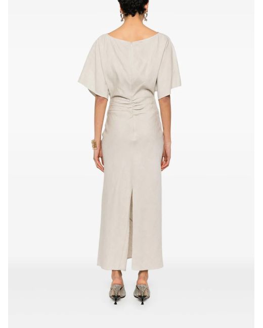 Staud Amelie Linen Midi -jurk Natuurlijk in het White