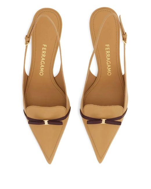 Ferragamo Natural 40Mm Pointed Bow Slingback
