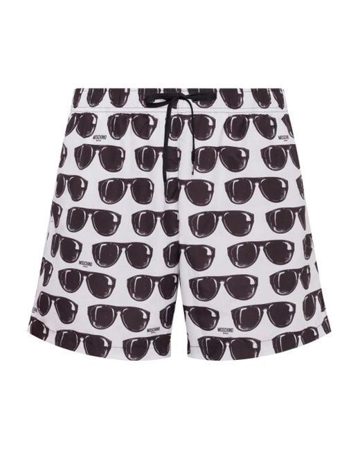 Moschino White Graphic-Print Swim Shorts for men