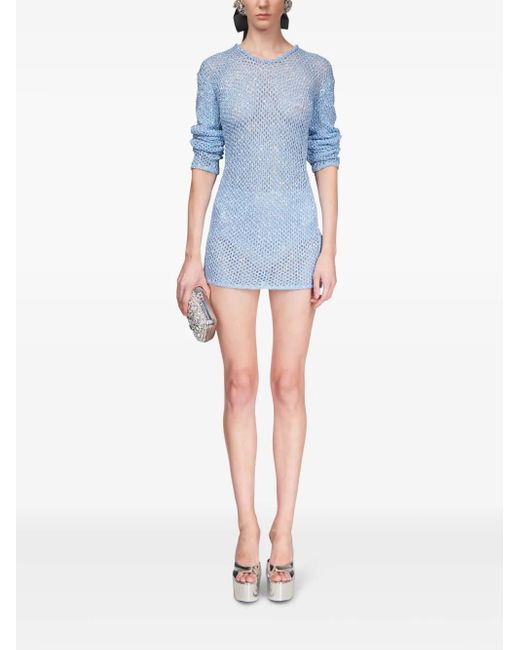 Area Blue Crochet Mini Dress